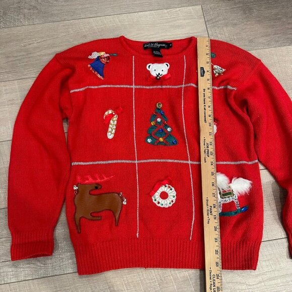 WORK IN PROGRESS BY GLADYS BAGLEY RED CHRISTMAS SWEATER SMALL WOMENS - Picture 5 of 8